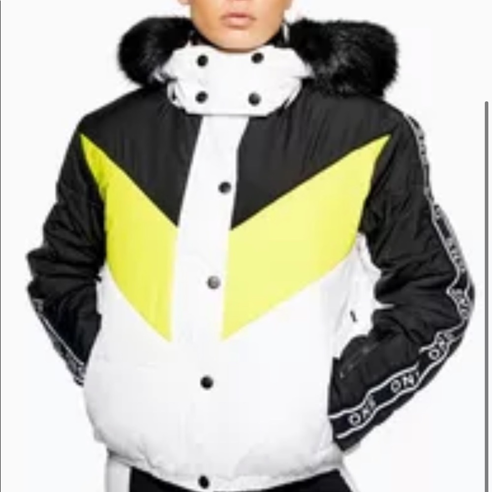 Sno by Topshop colour block logo ski jacket